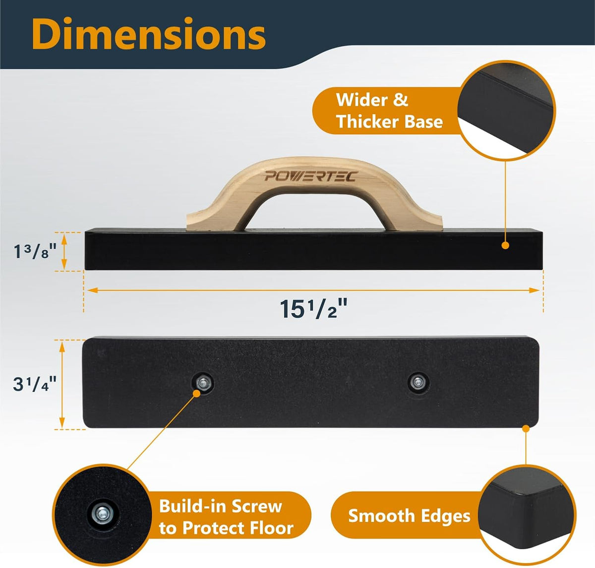 15-1/2" Heavy-Duty Tapping Block with Large Wooden Handle - Hammer-Free Flooring Installation Tool for LVP, LVT