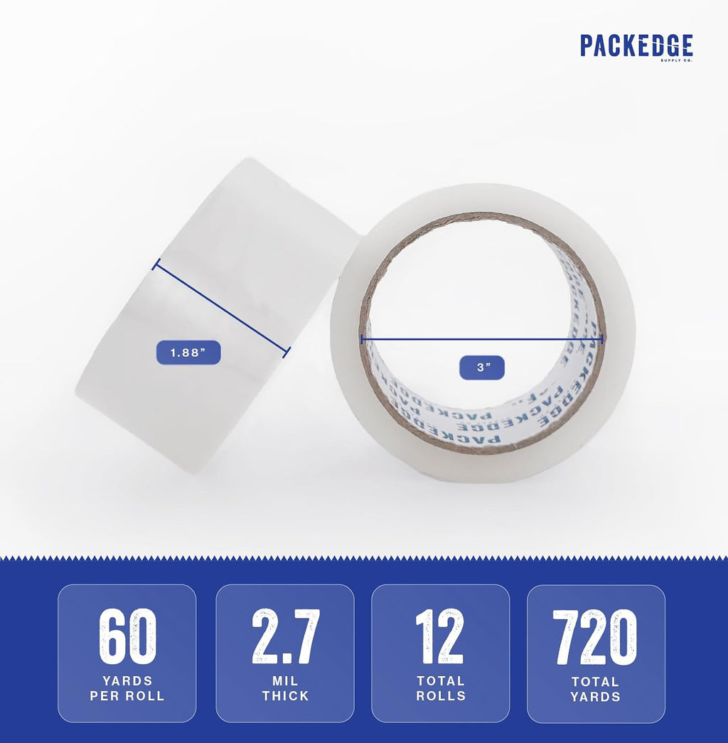 Clear Packing Tape, 12 Rolls, 1.88 in x 60 Yd Heavy Duty Shipping | 2.7 Mil Thick, 720 Total Yards. Ideal for Moving