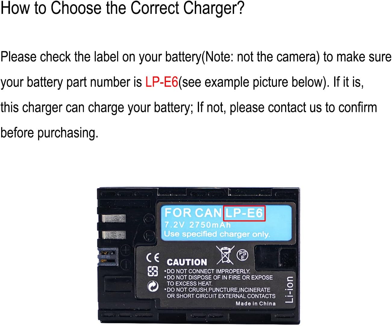 LP-E6 Battery Charger for Canon EOS 60D, 60Da, 6D, 70D, 7D, 7D Mark II, 5D Mark II, 5D Mark III, Replacement for