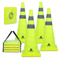 28 Inch 4 Pack Collapsible Traffic Safety Cones with Bag, Green | Pop-up Design, Reflective Collar, Road Safety