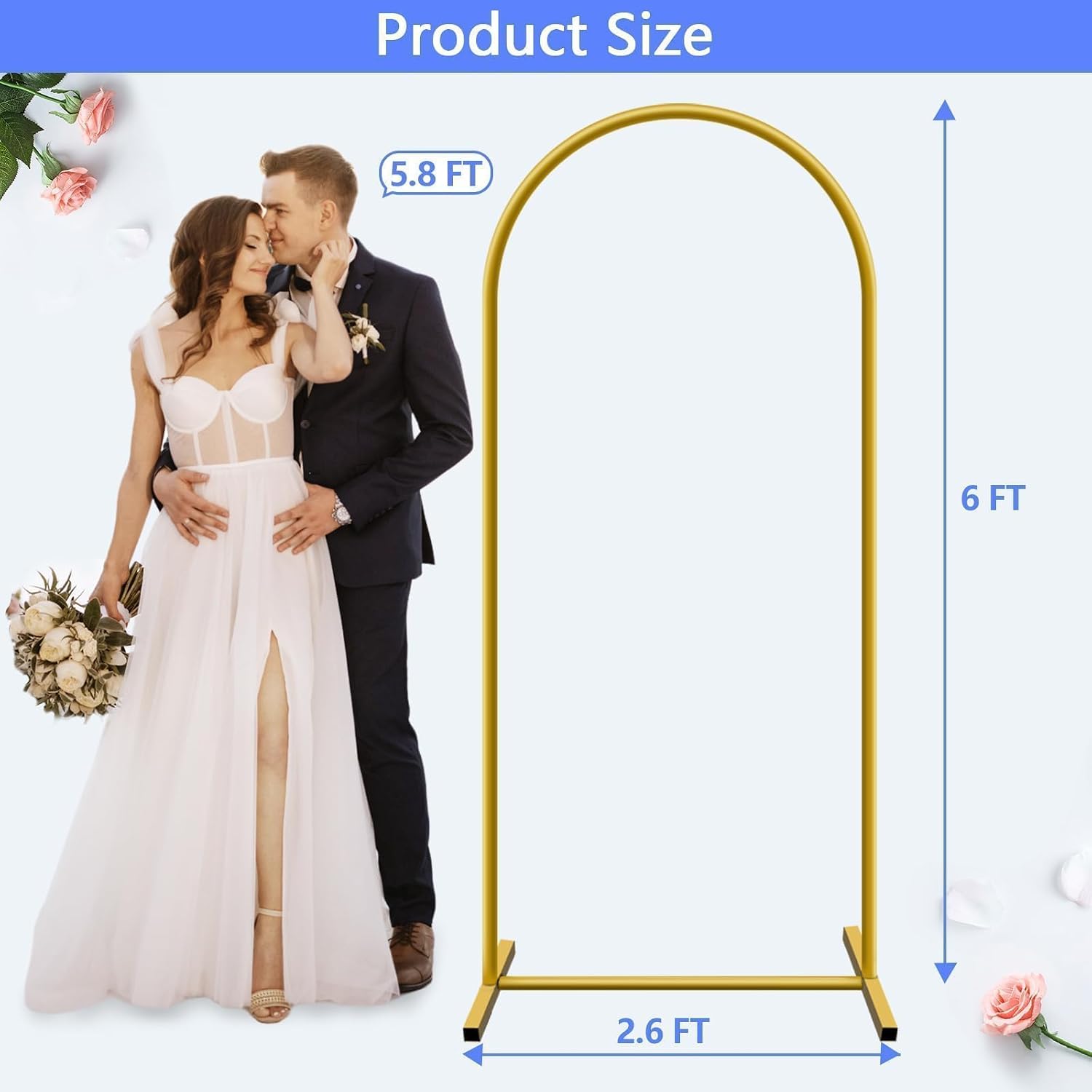 Metal Arch Backdrop Stand, Gold, 6ft