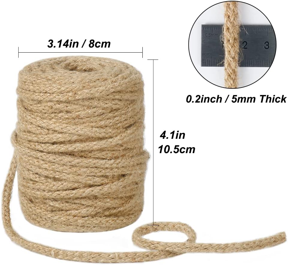 100ft 5mm Jute Twine Braided Natural Rope for Crafts