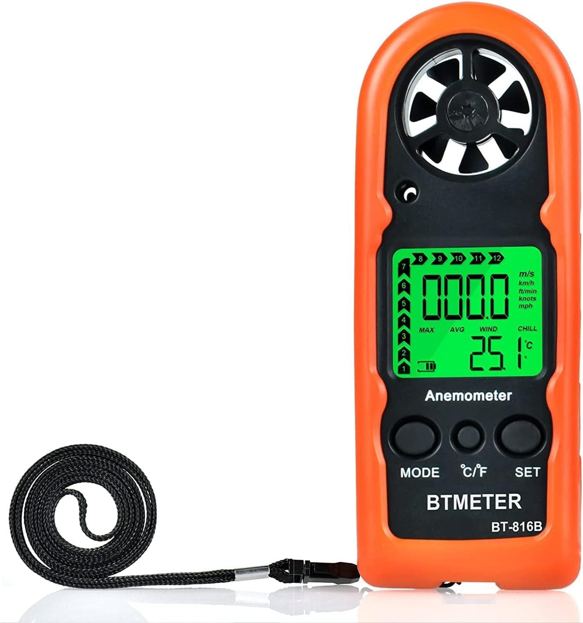 BTMETER Anemometer Handheld Wind Speed Meter BT-816B (Range: 0.2–67 MPH)