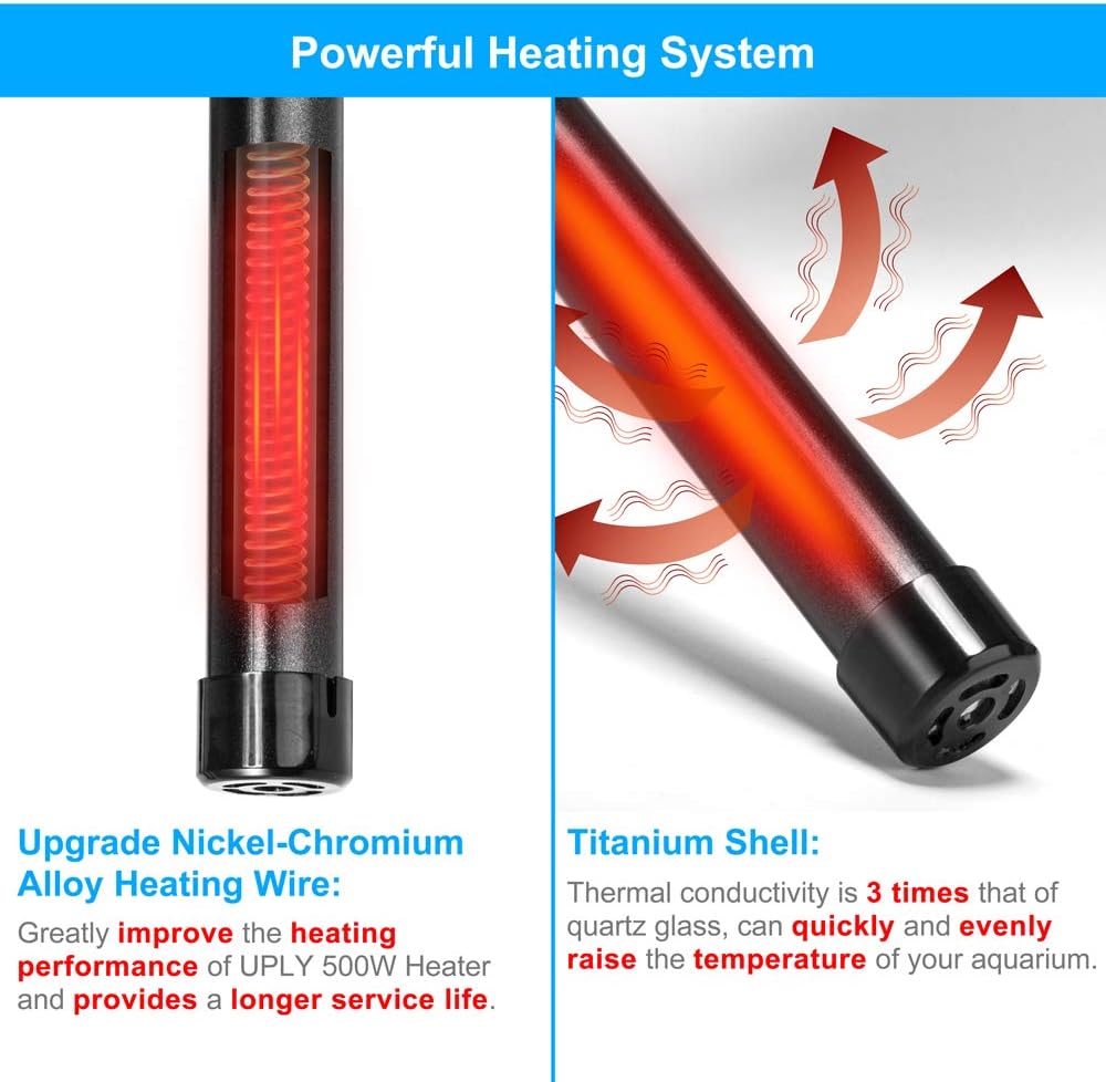 500W Aquarium Heater Submersible 500 Watt Titanium Fish Tank Heater with External Temperature Controller for 60