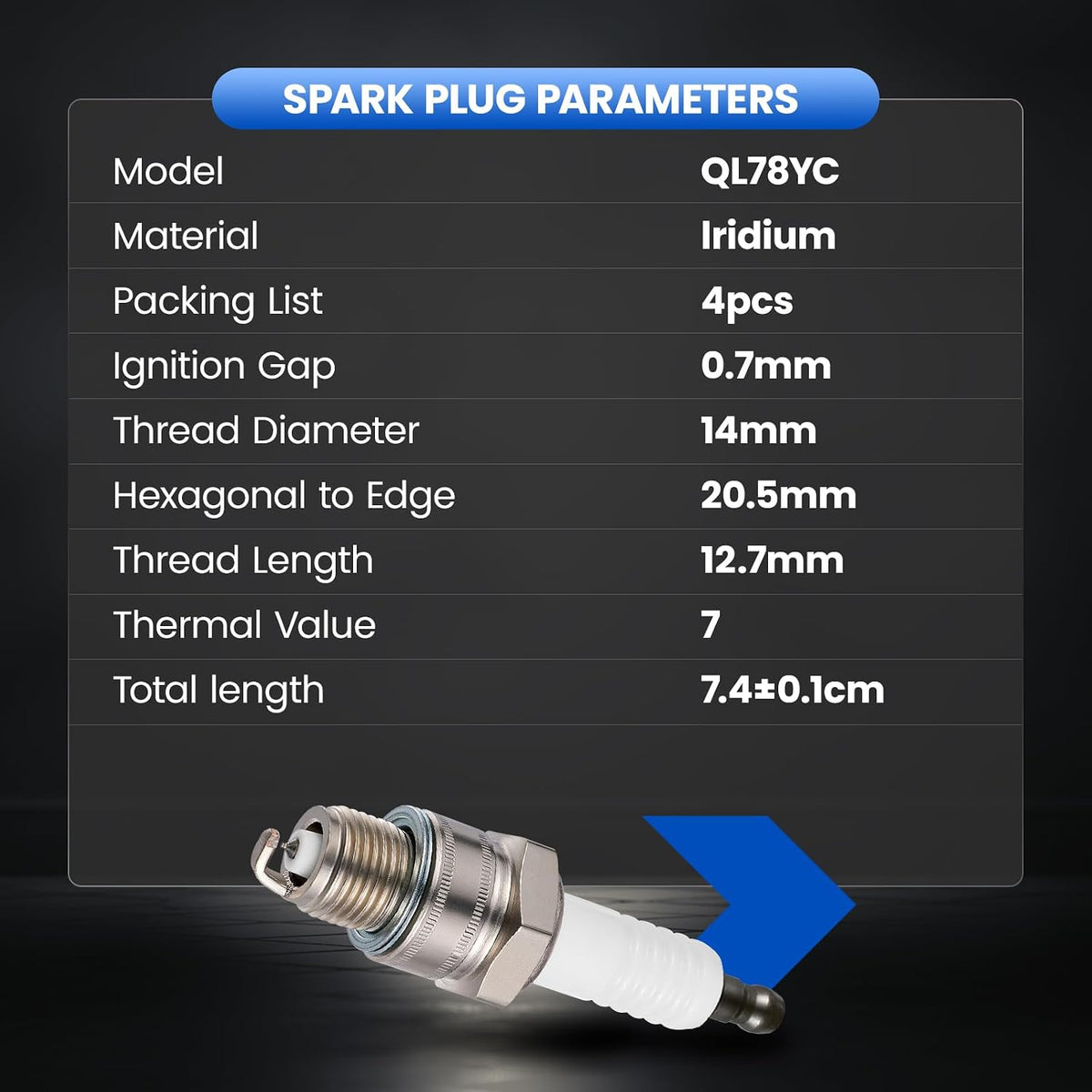 Iridium Spark Plug QL78YC 4 Pack for Evinrude Outboard