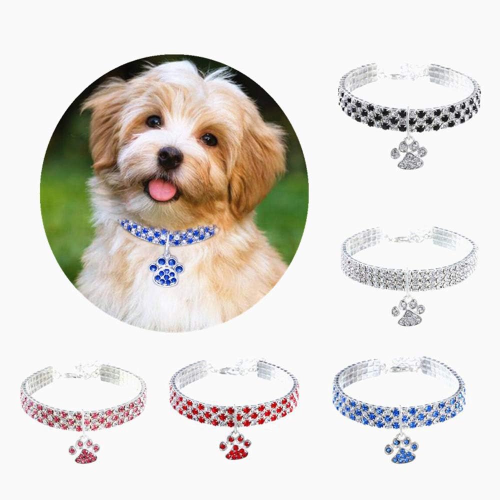 Pet Collar with Diamonds, Adjustable Crystal Diamond Elastic Heart Claw Pendant Wedding cat and Dog Small pet