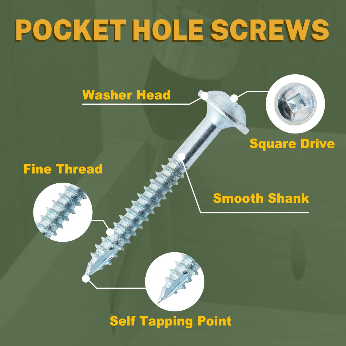 Pocket Hole Screws Fine Thread #8 x1-1/4 Inch, 600 PCS, Galvanized