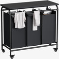 3-Bag Laundry Hamper with Ironing Board, Black 135L Laundry Sorter | Laundry Room Organization with Heavy Duty