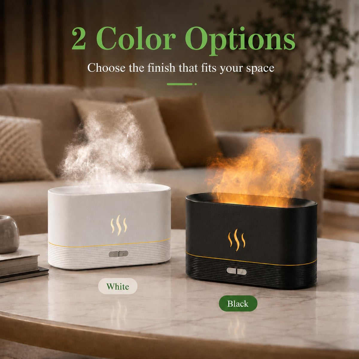 Flame Air Diffuser Humidifier, 180ML Essential Oil Diffuser with Fire Mist Effect, Ultrasonic Aroma Diffuser, 2