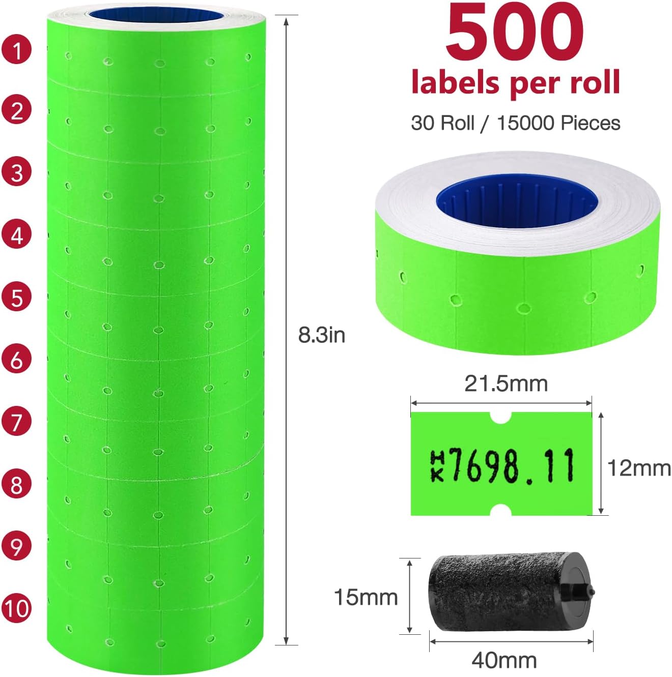 30 Rolls 15000pcs White Price Gun Labels for Mx-5500 Labeller White Pricemarker Stickers Plus 3 Piece Refill Ink