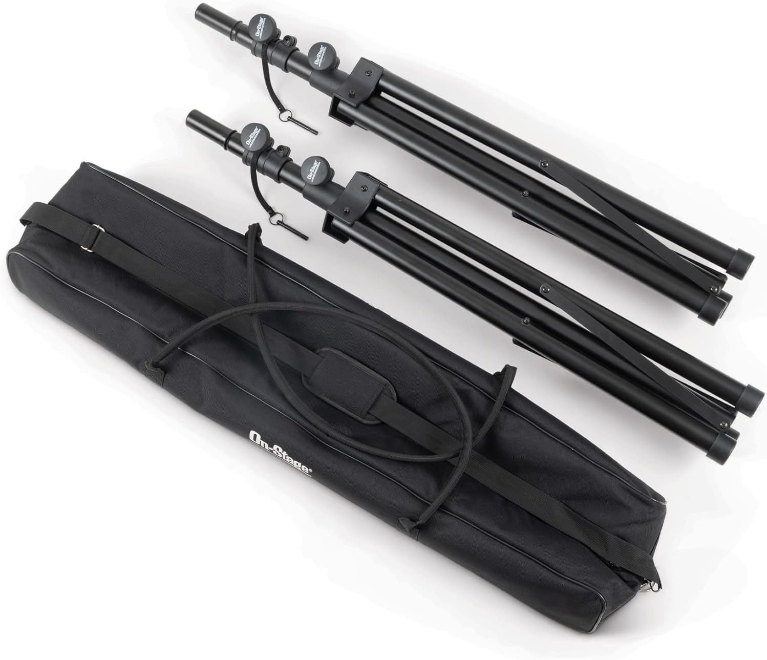On-Stage SSP7950 All-Aluminum Speaker Stand Pack (Pair of Folding, Portable Stands, Tripod Base, Carry Bag, Height