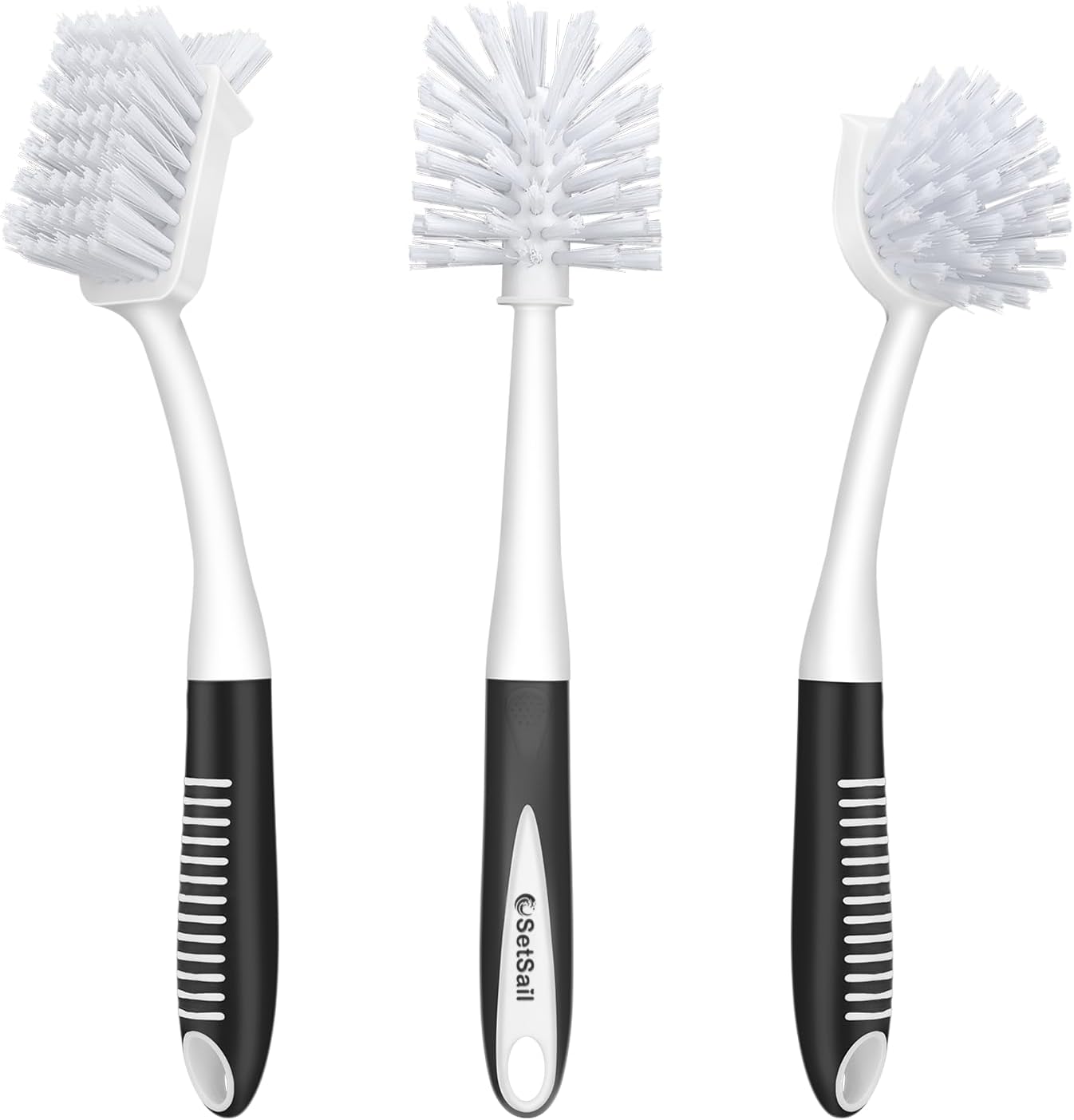 Dish Brush Set of 3 with Bottle Brush, Dish Scrub Brush with Long Handle Deep Cleaning Handle Brush with Scraper Tip