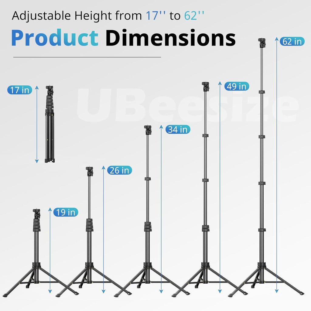 62" Phone Tripod & Selfie Stick with Wireless Remote and Phone Holder, Compatible with iPhone and Android for