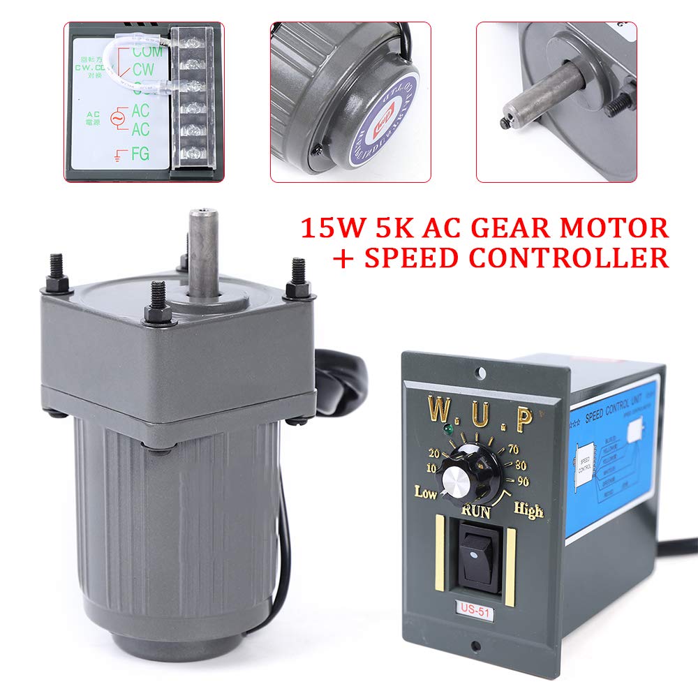 110V 15W Ac Gear Motor Electric Single-Phase Motor Gear Motor 0-270RPM Electric Variable Speed Adjustable Controller Governor Geared Motor and Adjustable Speed Controller Combo(Reduction Ratio: 1:5)