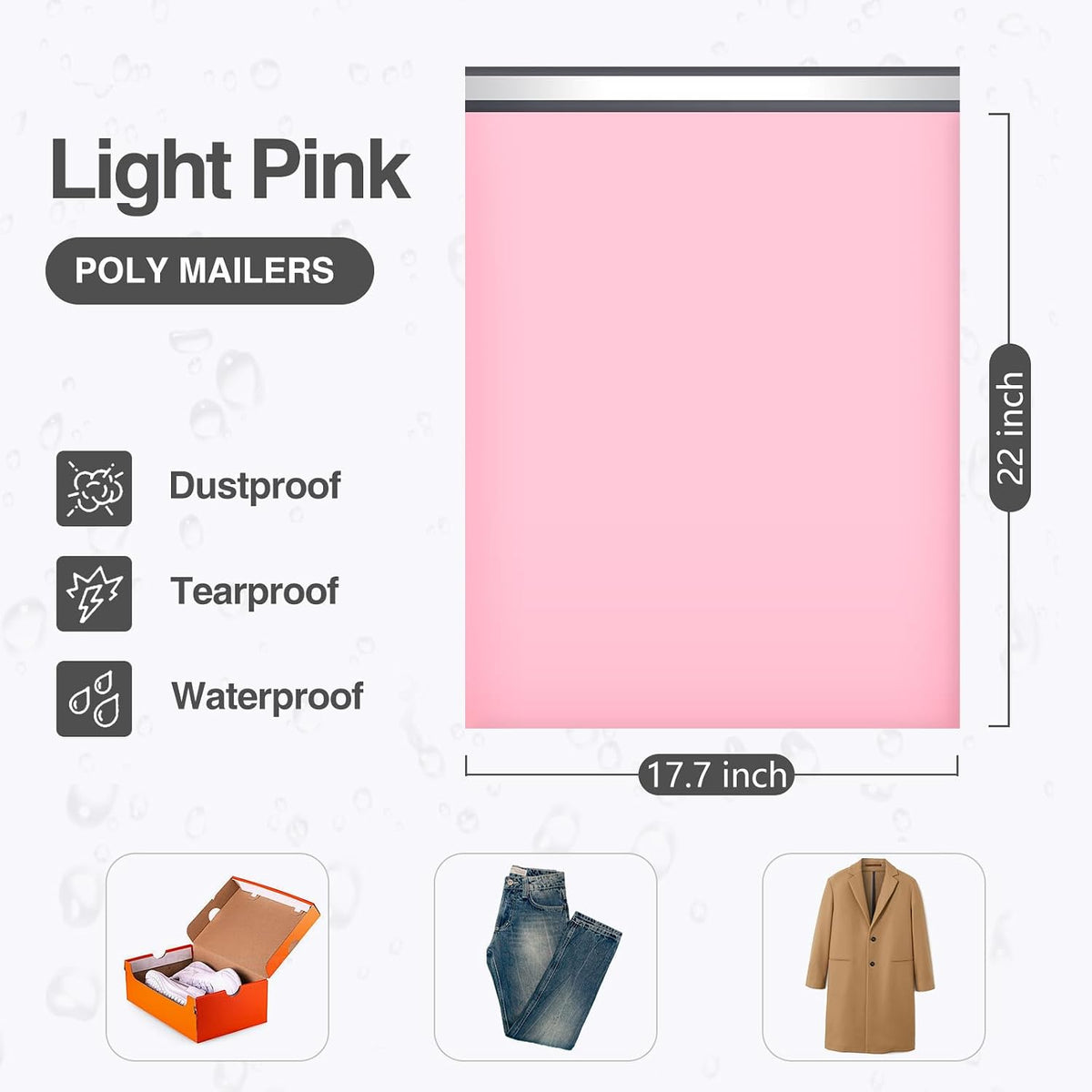 Large Poly Mailers 17.7x22 Inch Light Pink 50 Pack Shipping Bags