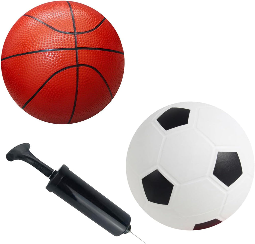 Sports Balls with Hand Pump for Kids and Toddlers - (Pack of 2) 6-Inch Diameter Rubber Sport Ball Set Includes Soccer