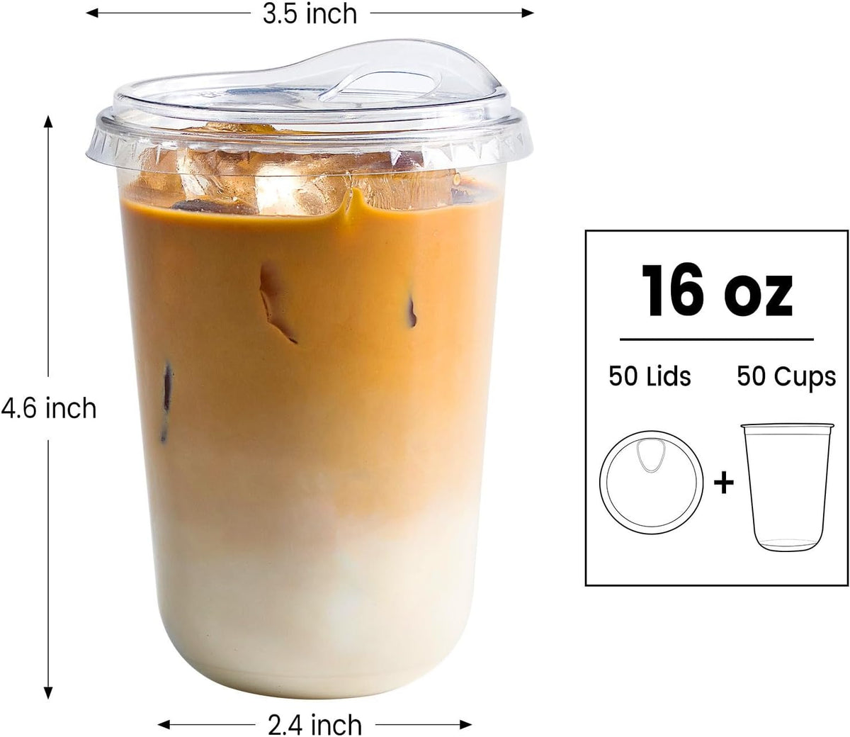 16 oz Clear Plastic Coffee Cups with Sip Lids, 50 Sets