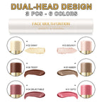 6 Colors Cream Contour Stick Makeup Contour Kit, Double-ended Cream Bronzer for Sculpt, Highlighter and Blush Stick