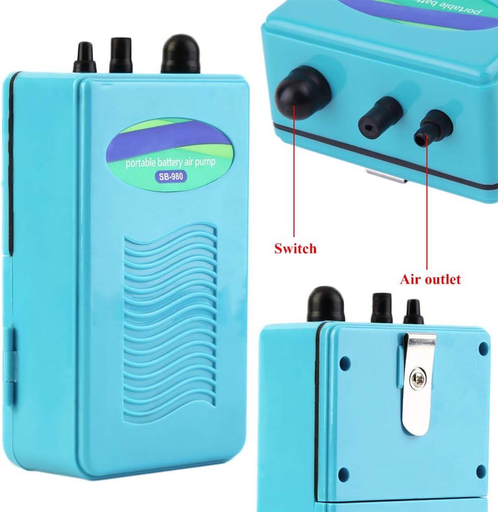 Portable Aquarium Air Pump 2 D Batteries Operated Backup Fish Tank Air Bubbler Power Outage Aerator Emergency Oxygen