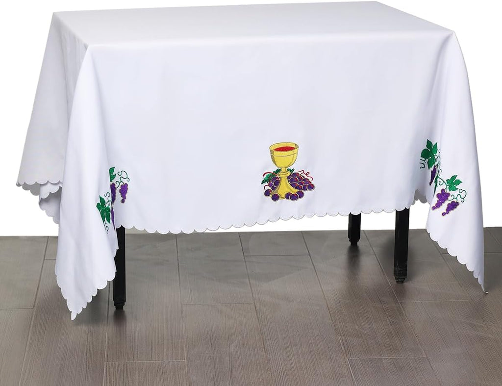 Church Altar Table Cloth Communion Rectangle Table Runner Free Size 78 x 59 Inches (White 2)