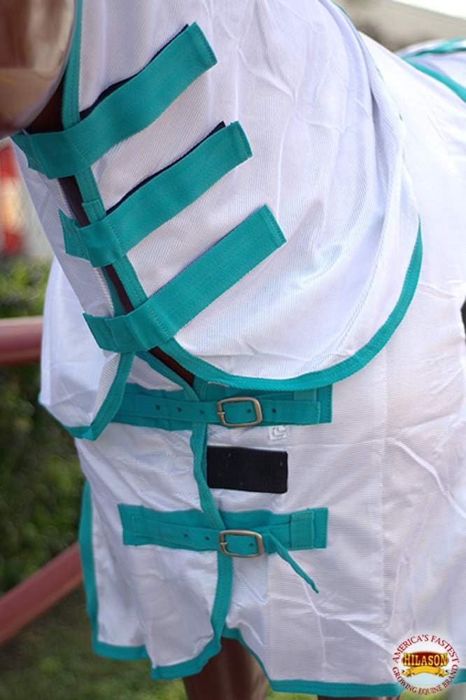 72 in Horse Fly Sheet UV Protect White Turquoise