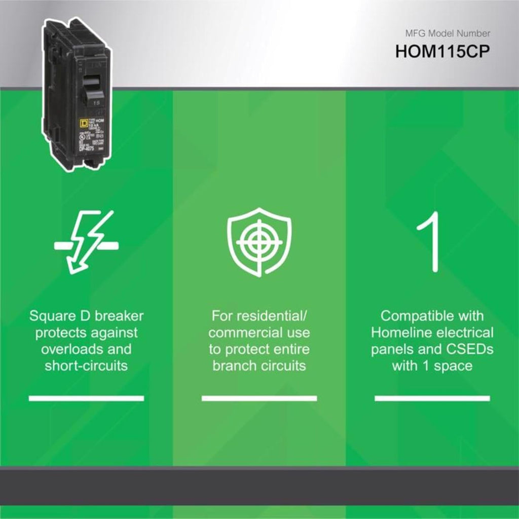 Square D HomeLine 15 amps Plug In Single Pole Circuit Breaker