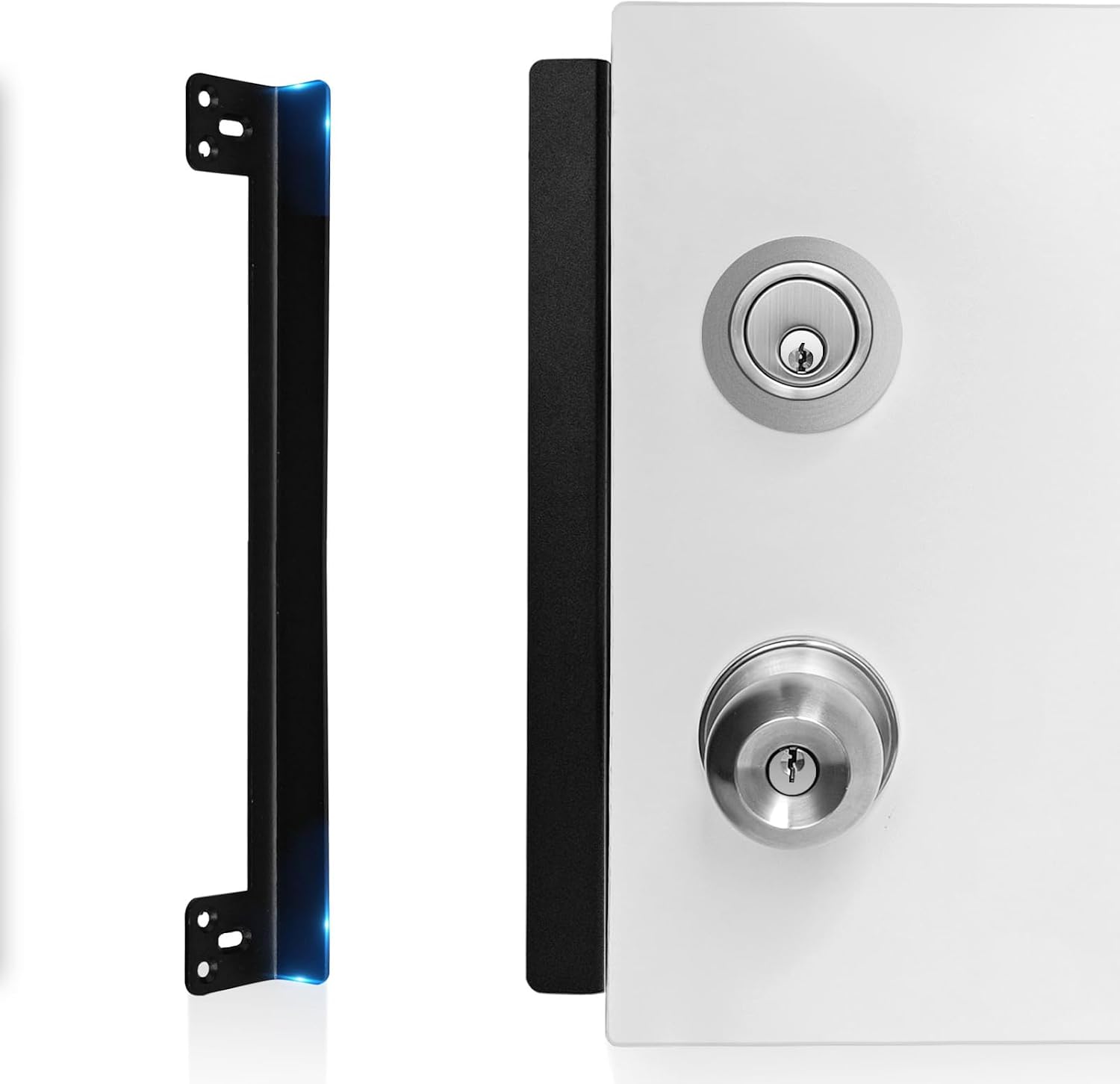 Door Latch Guard Plate 12” with 1” Offset Cover, Protector Shield | For Outswing Door Security, for Door