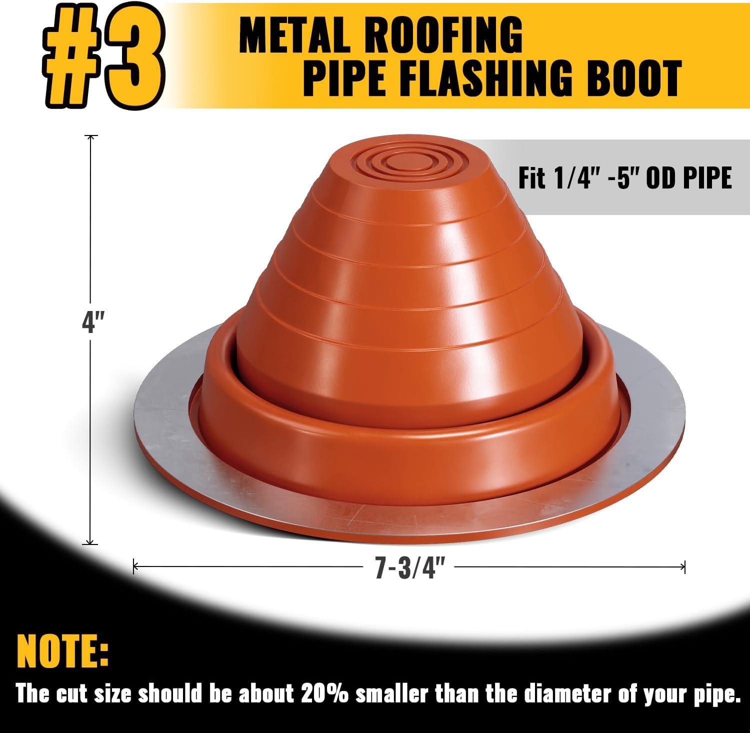 #3 Metal Roof Vent Boot, Silicone Pipe Flashing Boot, Red, 1-Pack