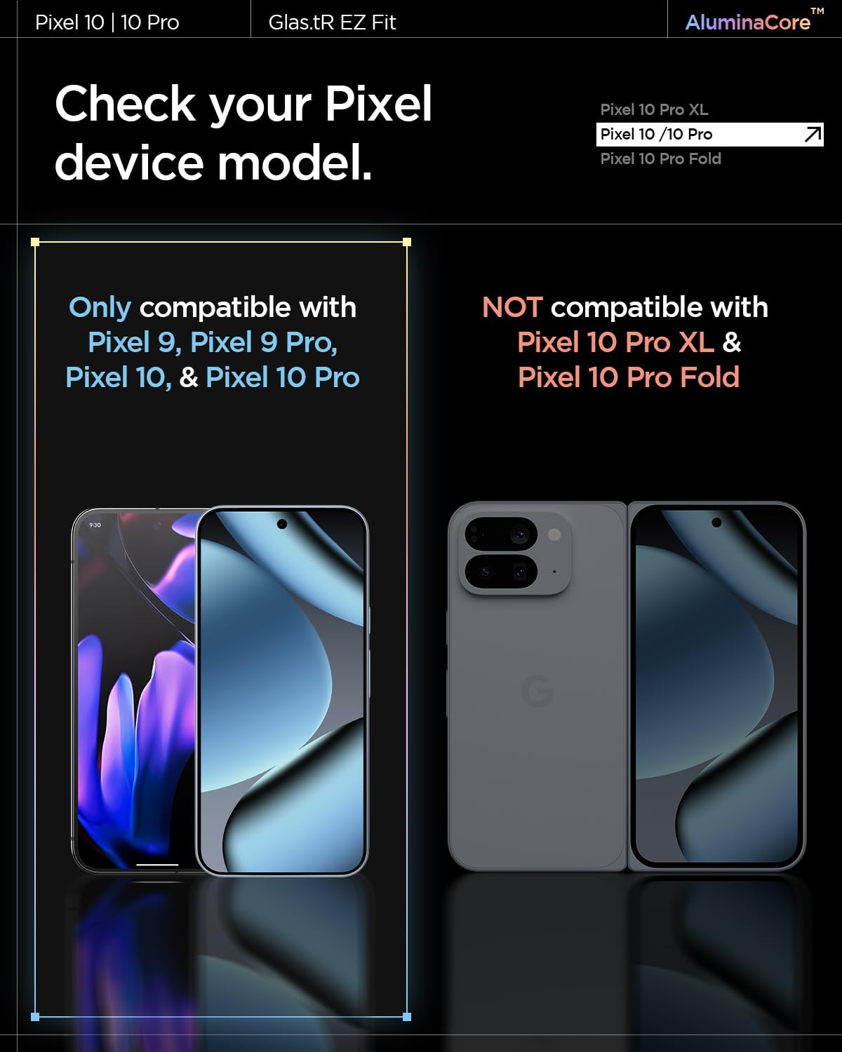 AluminaCore Tempered Glass Screen Protector [GlasTR EZ FIT] designed for Pixel 10 Pro | Pixel 10 | Pixel 9 Pro |