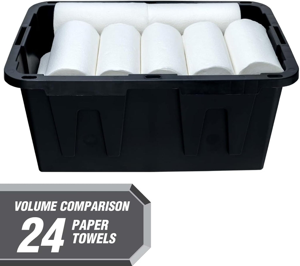 27 Gallon Heavy Duty Plastic Storage Bin with Snap Lid, Lockable, Stackable, Black and Red, 30.6 x 20.6 x 14.3 Inch