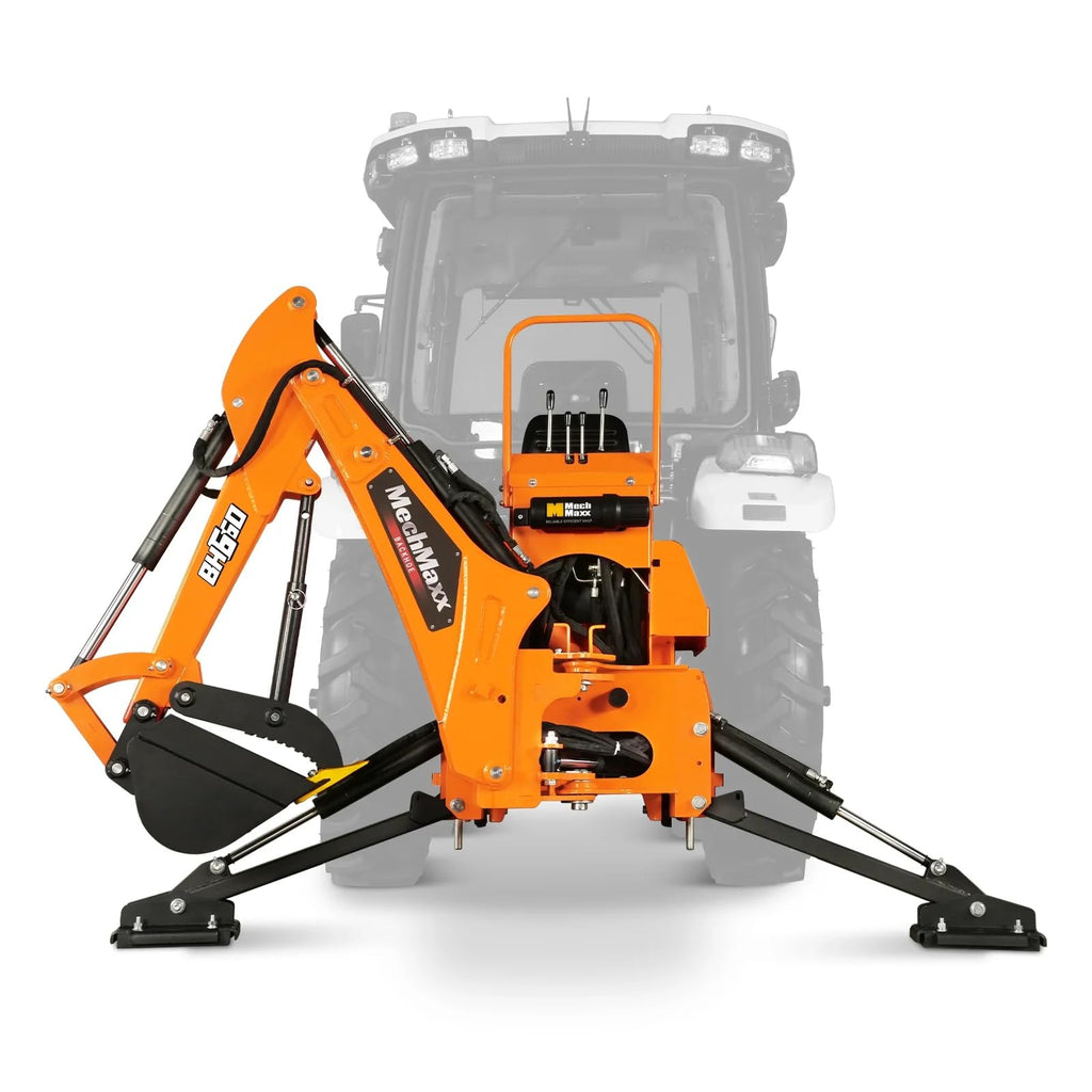 7' Tractor Backhoe Attachment with Mechanical Thumb, 12" Bucket, ISO/SAE Switchable Controls, Self-Contained