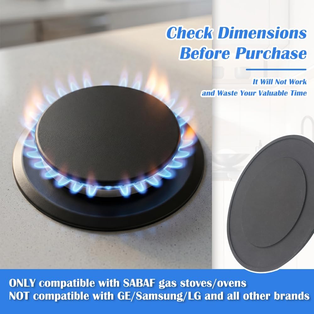 1 Pack Gas Stove Burner Cap Set, 3.93"(100mm) Flat Metal Cooker Hat Replacement Kit, Compatible with SABAF Stoves, Oven Burner Cover, Black Flat