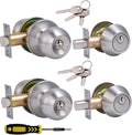 2 Sets All Keyed Same Entry Door Knob and Single Cylinder Deadbolt Combo Set, Round Ball Satin Nickel Exterior Door