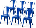 Modern Glossy Sapphire Blue Metal Dining Chairs, Set of 6