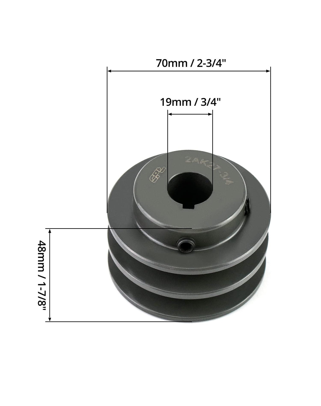 QWORK Double Groove Web Sheaves, 2.75"OD 3/4" Bore V-Belt Sheave for V-Belt, 2AK2734