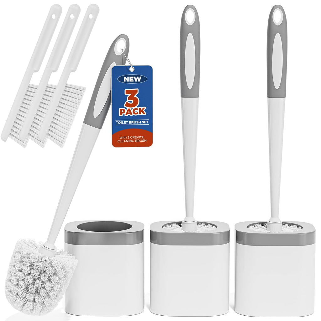Toilet Brush and Holder Set, Space Saving, 3 Pack, White