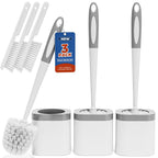 Toilet Brush and Holder Set, Space Saving, 3 Pack, White