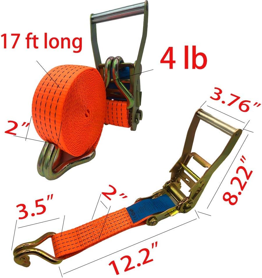 Ratchet Straps,2 inch x 17' Heavy Duty Ratchet Straps Load up to 10000Lbs Cargo Straps for Trucks,tie Down Strap for