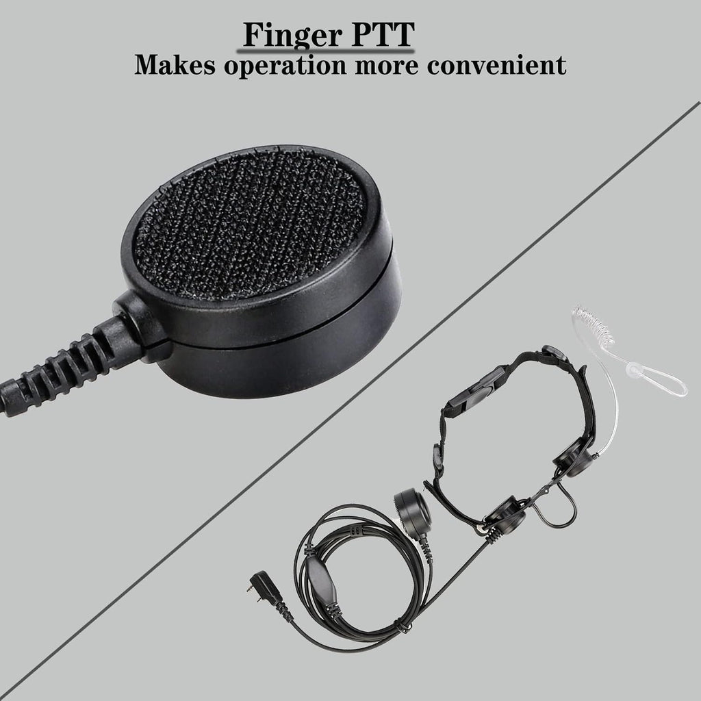 Adjustable Throat Mic Walkie Talkies Earpiece, Acoustic Tube, 2 Pin | for RT22/RT68/RT21/H777/RT27, Compatible with
