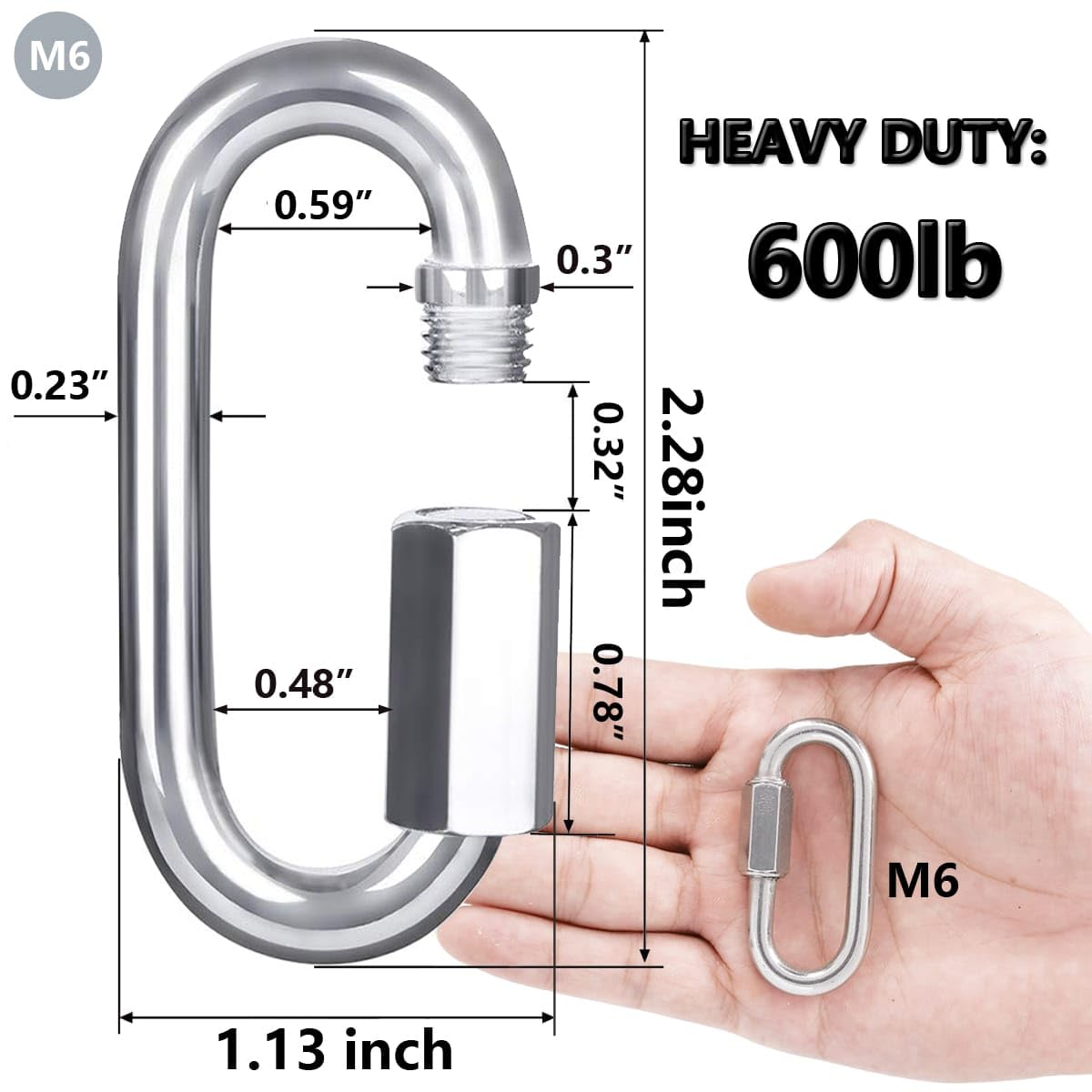 Lsqurel Quick Link 304 Stainless Steel Locking Carabiner Heavy Duty