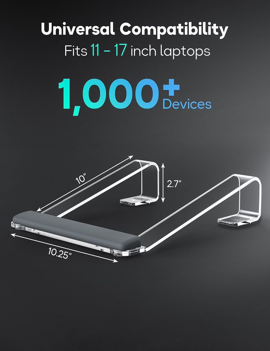 Clear Acrylic Laptop Stand for Desk, with Wrist Rest, Ergonomic Detachable Mount Compatible with 10-17'' All Laptops