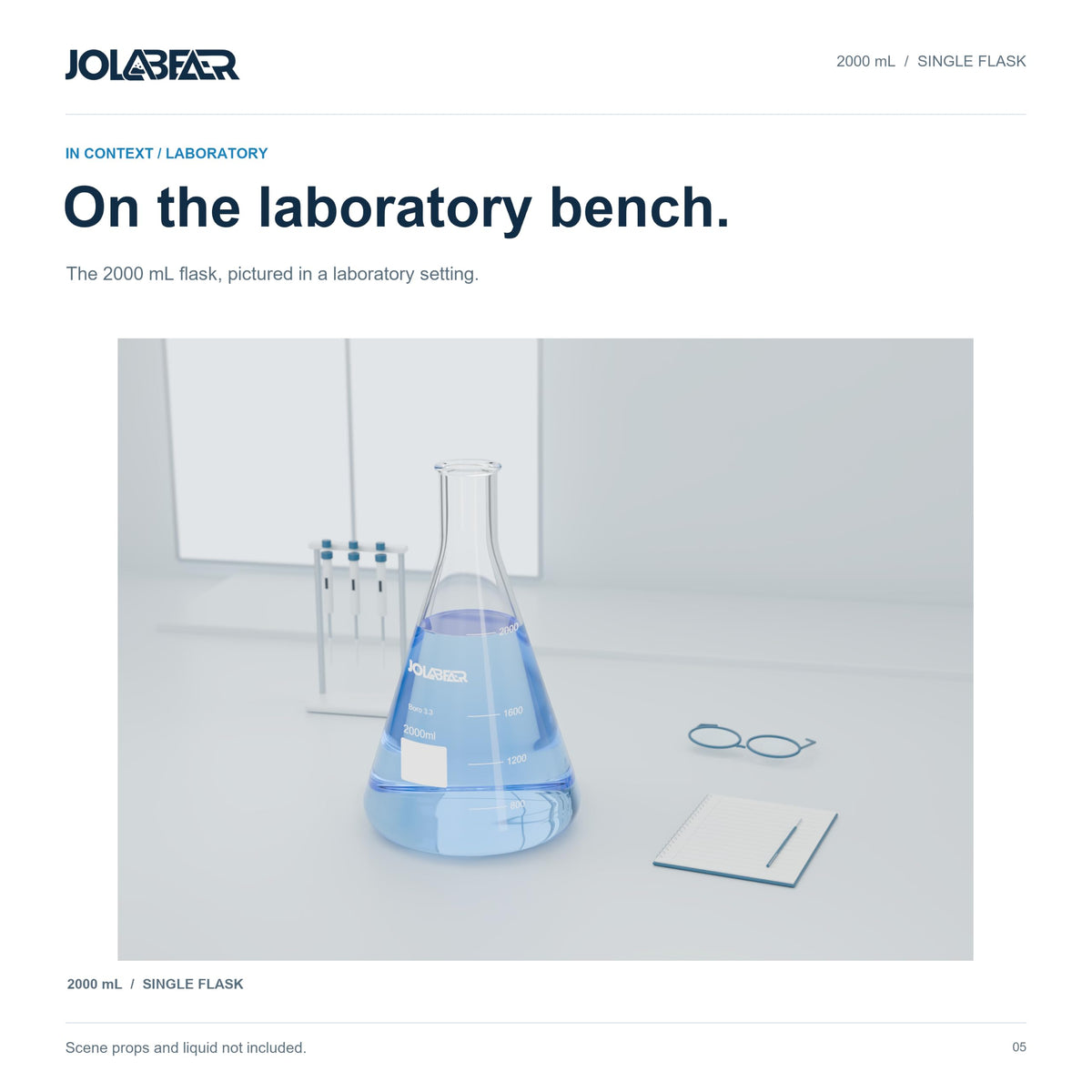 2000 mL Erlenmeyer Flask, 3.3 Borosilicate Glass, Narrow Mouth