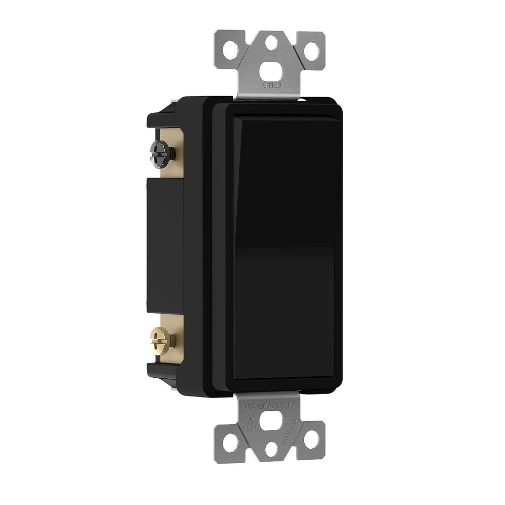 ENERLITES Black 4-Way Decorator Paddle Rocker Light Switch, 15A, 1 Pack