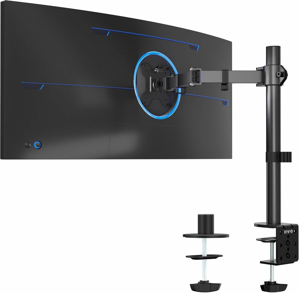 Single 13 to 38 inch Ultrawide Monitor Arm Desk Mount, Regular Screens up to 32 inches, 22 lbs capacity, Fully