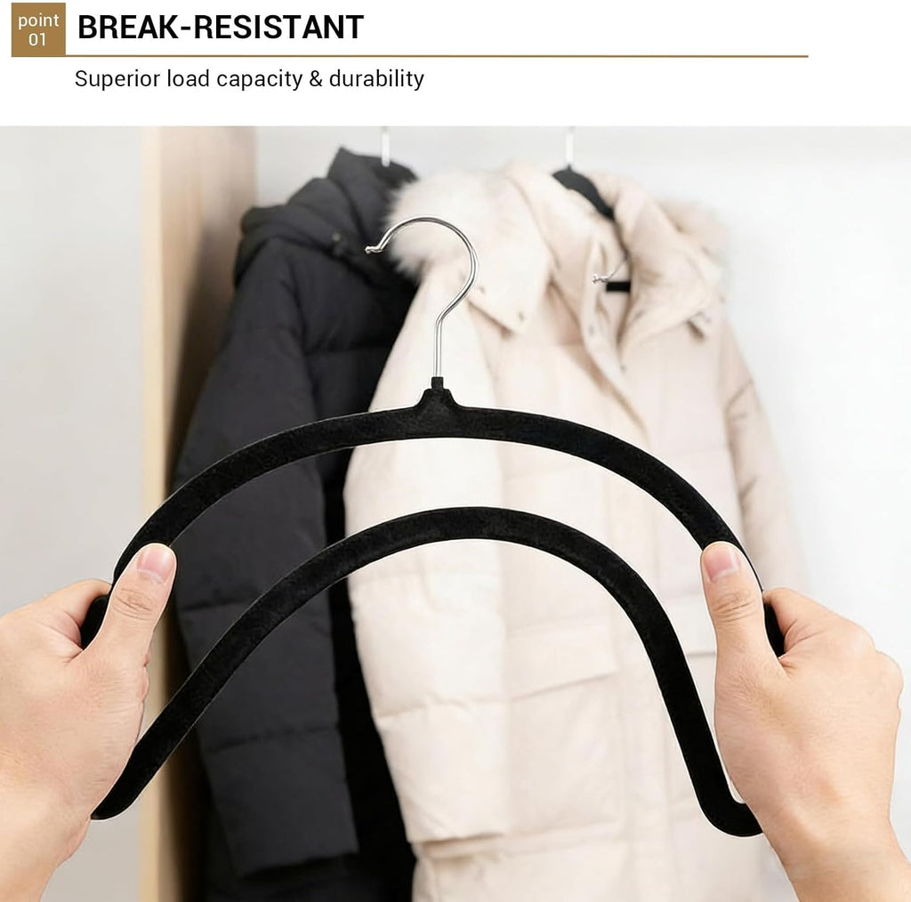 20-Pack Black Anti-Slip Velvet Clothing Hangers, Slim Space-Saving Design with 360° Rotatable Silver Metal Hooks and