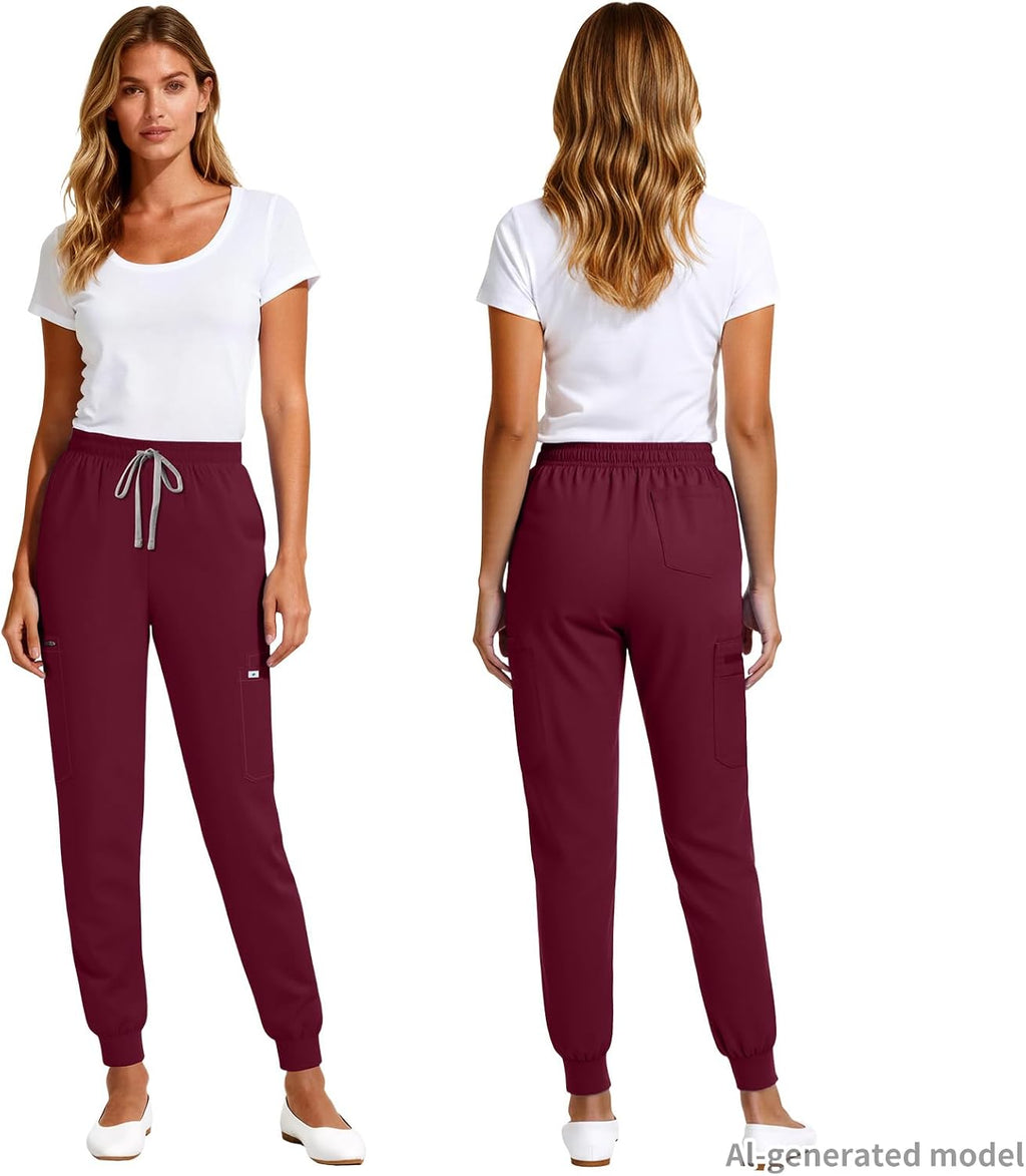 Women's Jogger Scrub Pants – 7 Pockets, Mid-Rise, Soft Stretch