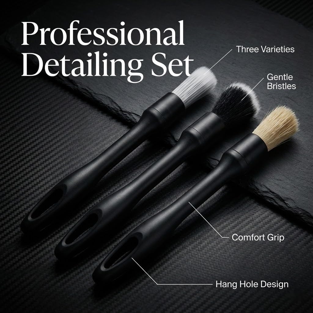 15-Piece Car Interior & Glass Cleaning Kit - 3 Graded Boar Brushes, 3-in-1 AC Vent Shutter Brush, 160g Gel, 180°