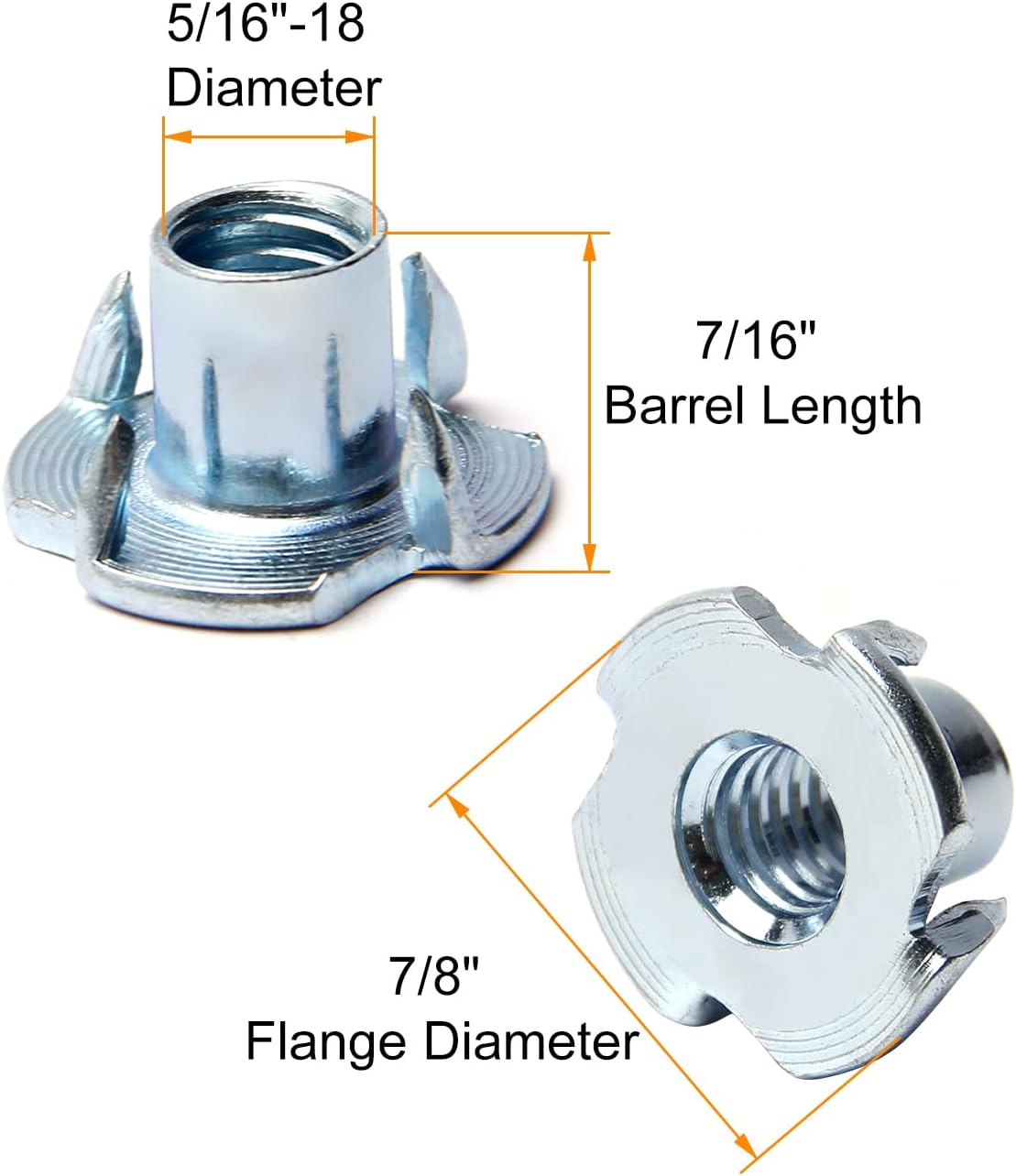 5/16"-18 T-Nut (50 Packs), Zinc Plated Carbon Steel T-Nut