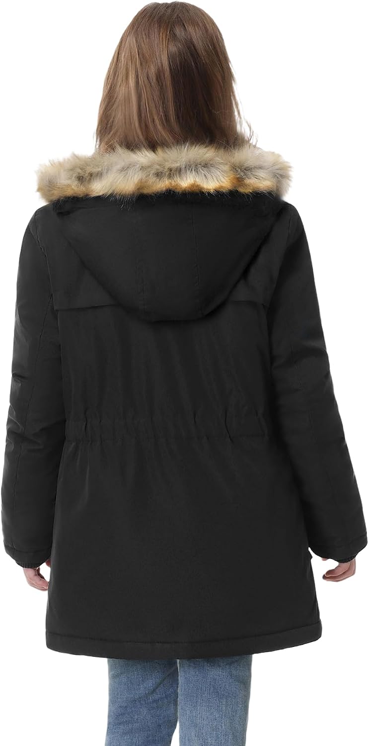 Girls' Winter Fleece Lined Parka Coat, Warm Hooded Puffer Jacket for Kids | Removable Faux-fur Trim, Two Large