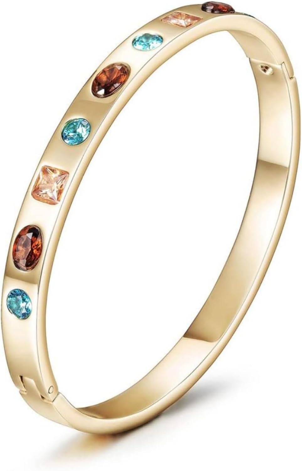 14K Gold Filled Bangle Bracelets for Women with Cubic Zirconia, 6.5"-7.5" Inner Circ. Stainless Steel Cuff Bracelet